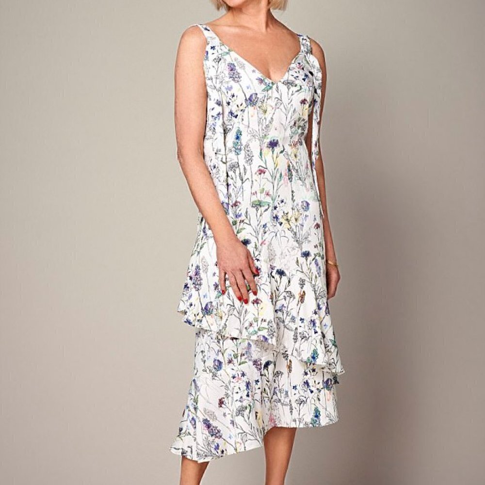 H&M SUMMER DRESS Size 4 Natural white/Floral Crêpe Knee-length - Picture 2 of 16